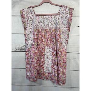 J. Marie Floral Top Size MED Pink Red Yellow Spring Summer Perfection